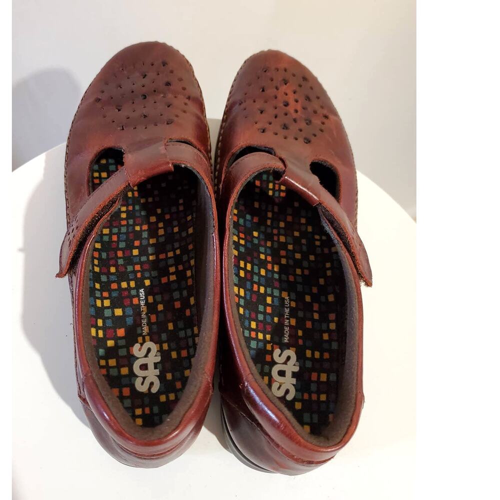 SAS Willow Cutout Leather Walnut Mary Jane Moccasin T-Strap Loafers Womens 8.5N - Picture 7 of 9
